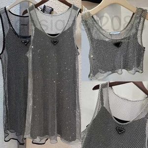 Plus-Size-Kleider Designer-Sleeveless Womens Hollowed Black Satin Sling Strass Shiny Hollow Vest 2pcs Set Denim Bra Tops 6VFN
