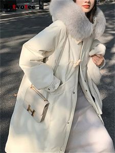 女性のための女性のダウンパーカーボットボティー2023年冬冬の長袖厚い暖かいジャケットフードジッパーコート231123でゆるい毛皮の襟