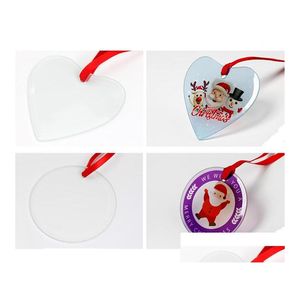 Christmas Decorations Wholesale Decoration Sublimation Glass Ornaments 3Inch 3.5Inch Siingle Side White Blank Clear Party Pendant Fo Dhhes