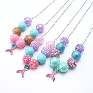 Cute Kids Girl Chunky Beads Necklace With Mermaid Tail Pendants Fashion Long Chain Necklace Chunky Jewelry