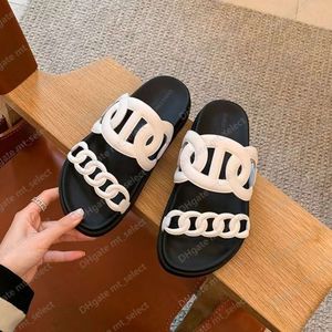 2023 Designer Slippers Summer New Genuine Leather Thick Sole Sandals Beach Shoes One Piece Slide Pool Pillow Comfort Sandal Hook Loop