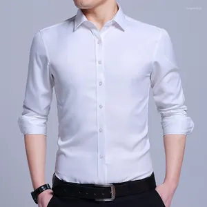 Camicie casual da uomo Camicia a maniche lunghe Business Professional Coreano Tinta unita Slim Bianco Marca Taglie forti Abiti Moda Top