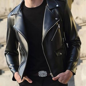 Men's Fur Faux Mauroicardi Spring Autumn Short Fitted Cool Black Leather Biker Jacket Men Zipper Long Sleeve Plus Size Clothing 4xl 5xl 231123