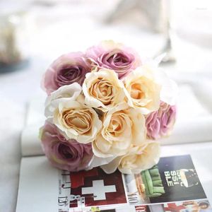 Fiori matrimonio YO CHO Bouquet da sposa Damigella d'onore Phalaenopsis Rose Bouquet Rustico Seta artificiale Accessori fai da te Decor