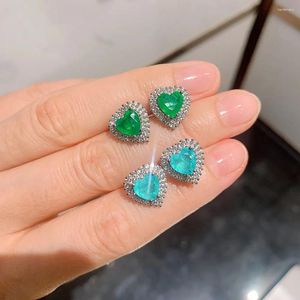 Stud Earrings High Quality Simulation Paraiba Love Colorful Treasure Emerald Peach Heart Earring Wedding Party Jewelry Gift