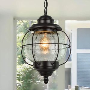 Pendant Lamps Lights Farmhouse Ceiling Hanging Porch Fixture In Black Metal With Clear Bubbled Glass Iron Cage Frame Exterior La