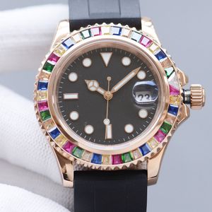 Luxury Mens Watch Iced Out Bling Diamonds Automatic Sapphire Glasses 40mm luminous dial Stainless Steel Case Rubber strap Relojes para hombres-Rose gold