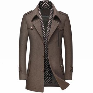 Men's Wool Blends Winter Men's Woolen Coats Fashion Thicken Mid Length Trench Solid Turn Down Collar Warm Outerwear Business Casual Wool Coat Men 231123