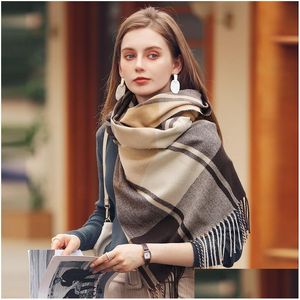 Scarves Big Tartan Scarves Wrap Shawl Womens Long Plaid Blanket Chunky Oversized Winter/Fall Warm Drop Delivery Fashion Accessories Ha Dhgui