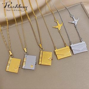 Chains Flashbuy Romantic Vintage Story Book Pendant Necklace Stainless Steel Jewelry For Women Pigeon Wallet Heart Pocket Lock Gifts