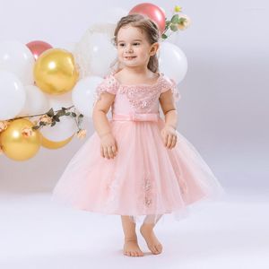 Girl Dresses FSMKTZ Baby Girls Birthday Flower Dress For 1 Year Born Baptism Pink Clothes Toddler Kid Shoulderless Christening Party