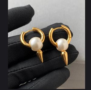 Circle Triangle shaped pearl Pendant earrings Women Simplicity Ear buckle 18K Gold studs Brand Earring European and American Designer Jewelry HBBE5 --06