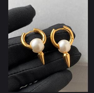 Circle Triangle Shaped Pearl Pendant Earrings Women Simplicity Ear Buckle 18K Gold Studs Brand Earring European and American Designer Jewelry HBBE5 --06