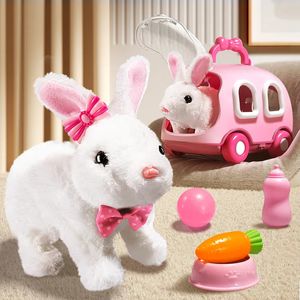 Elektriska RC Animals Children Plush Cute Rabbit Kids Electronic Pet With Sound Animal Diy Change Clothing Game Walking Toys i 3 år 231124