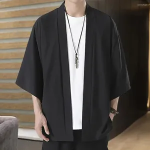 Camicie casual da uomo Camicia traspirante da uomo Vestibilità regolare Cardigan kimono in stile giapponese Tinta unita Giacca per costume da samurai per tre
