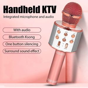 Mikrofone WS858 Mikrofon für singende Kinder 5-in-1 kabelloses Bluetooth-Mikrofon mit LED-Leuchten Maschine tragbarer Mikrofonlautsprecher Geschenke 231123