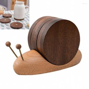 Table Mats Wooden Snail Mug Coffee Tea Cup Coasters Heat Insulation Mat Kitchen Round Placemat With Magnet Restaurant Decor