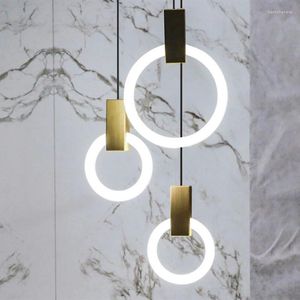 Pendant Lamps Nordic Ring Lights Creative Restaurant Dining Room Art Designer Hanging Lamp LED Staircase Bedroom Small Chandelier