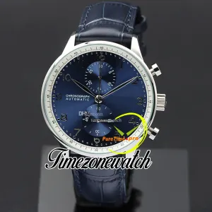 41 -миллиметровый португангер хронограф Quartz Mens Watch 371606 Mens Watch Blue Dial Steel Csse Blueleather Strap Spepwatch Новые часы TimezoneWatch Z03A12