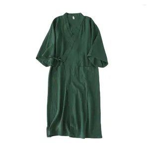 Men's Sleepwear 1pcs Chinese Hanfu Pajamas Unisex Solid Color Lace-up Cotton Crepe Nightgown Home Costume Robe Loose Bathrobe Women Men Gift