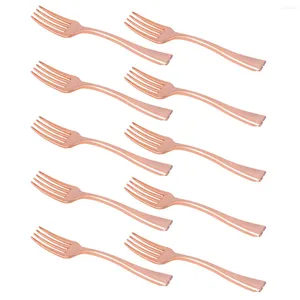 Conjuntos de utensílios de jantar 24 PCs Cultivadores Fruit Fruit Fork Rose Gold Gold Plastic sobremesas