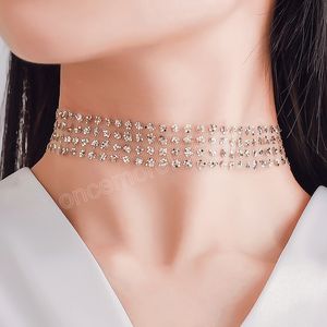 Mesh Shiny Sequins Choker Necklace Sexy Wide Metal Collar Necklaces for Women Gauze Choker Clavicle Chain Party Jewelry Decor