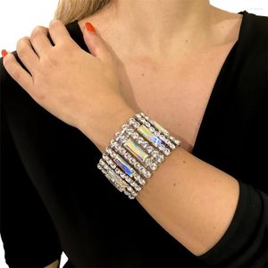 Länkarmband 2023 Uttalande Full Rhinestone Armband Bangle For Women Jewelry Bling Ab Square Crystal Jewelery Gift