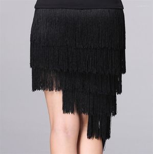 Desgaste do palco 2023 Tamel irregular Tassel Salia Sexy Belly Latin Dancing Clothing Black Six Layer Tassels Dance