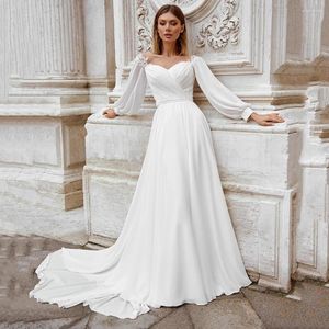 Abito da sposa Splendidi abiti da spiaggia in chiffon a maniche lunghe Boho Gown 2023 See Through Summer Bridal