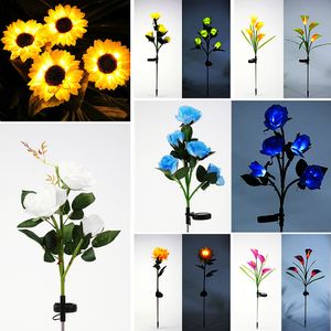 Solar Garden Light Artificial Flower LED Lights Outdoor IP65 Waterproof Christmas Tree Decorative Yard Stake Lighting for Path Terrace Driveway lily rose calla