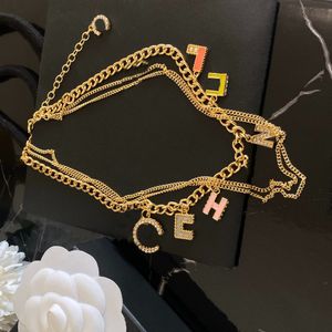 18K Gold Plated Brass Copper Necklace Fashion Women Letter Designer Choker Pendant Chain Crystal Imitation Pearl Wedding Jewelry Accessories B283