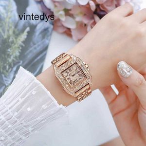 Luxury Watch Online celebrity male and female couple watch with square diamond inlaid large dial steel band waterproof quartz for daily use