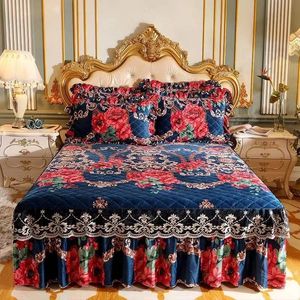Кровать юбка Высококачественная загуститель тонкая короткая плюшевая стеганая кровать Юбка короля королева размер