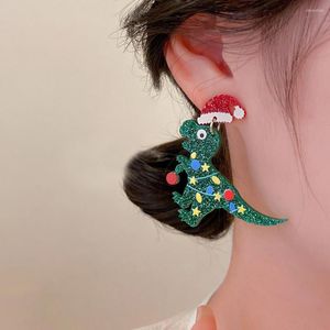 スタッドイヤリング1ペアクリスマスジュエリーアクセサリーかわいい緑の恐竜の帽子ギフト