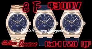 8F Luxury Men's Watch Overseas 4300V Perpetual Calender Watch 41,5mm Cal.1120 Automatisk kedja Up Mechanical Movement Moon Fas Display Day of the Week Gold Blue