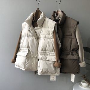 Down Cotton Vest Women's 2023 Autumn/Winter Nowa wersja koreańska luźna stoiła pasa talia zagęszczona płaszcz zbiornika