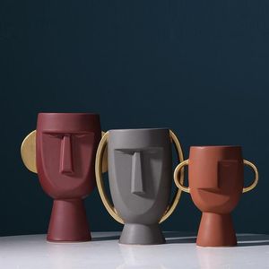 Nordic ins Luxuxy Abstract Ceramic Human Face Vases Flower Pot Creative And Simple Modern Home Crafts Soft Decoration Ornaments233n