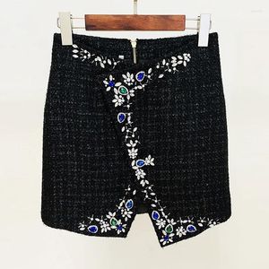 Skirts 2023 Star Fashion Style Temperament Heavy Industry Diamond Studded Beaded Irregular Woolen Half Skirt Short