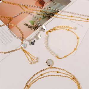 Strand Fashion White Pearl Anklet Gold Color Chain Bracelets Pearls Foot Bangles Adjustment Buckle Women Female Jewelry Gifts