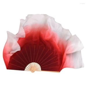 Stage Wear Handheld Bamboo Fan Veils Silk Women Folk Dance Veil 1 Pair 2 Layers Light Hand Dye(1L 1R)