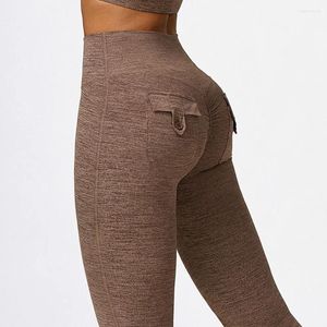 Aktiva byxor Hög midja Leggings Kvinnor Yoga Pocket Fitness Bubble Buleging Push Up Gym Tights Sport Leggins Träning Jegings