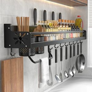 Dish Racks Kitchen Organizer Shelf Wallmounted Spice Storage Rack Knife Holder Wall Seasoning Chopstick Spoon Shovel Sheif 231123