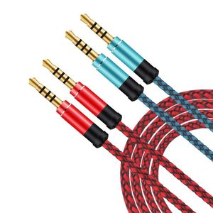 Flätade ljudkablar Audio Auxiliary Cable 3.5mm aux förlängning hane till manlig stereo bil nylon sladd jack för samsung telefon pc mp3 hörlurar högtalare