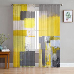 Cortina de pintura a óleo estilo abstrato geométrico amarelo cortinas de voz de tule de tule de tule sala de estar pura de cortinas