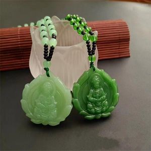 Naszyjniki wiszące retro chińskie guanyin buddha zielony jadeile vintage amulet żeńska dla kobiety modna biżuteria na prezenty mężczyzny