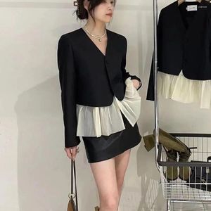 Abiti da donna Primavera Autunno Blazer vintage Temperamento da donna Piccola fragranza Stile Scollo a V Giacche da ufficio Cappotto da donna con volant dolce