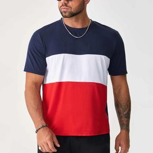 Herr t-skjortor Sommarmän övervikt överdimensionerade oss casual t-shirt rund hals kort ärm bred rand kontrasterande färg pullover topp