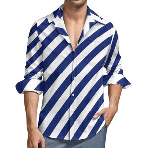 Mäns casual skjortor marinblå vit nautisk skjorta man diagonal ränder vår gata stil anpassade blusar nyhet överdimensionerade kläder
