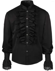 Męskie koszule Medieval Ruffle steampunk gotycka męska koszula na Halloween kostium cosplay renesans wiktoriańskie topy chemise homme