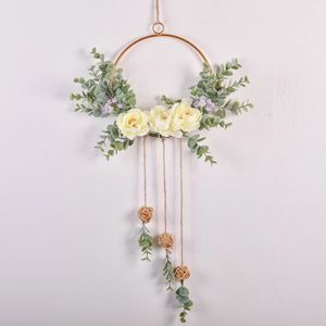 Faux Floral Greenery Cilected Hortensien Künstliche Blumen Eukalyptus Kränze Wandbehang Eisen Hoop Kranz für Hochzeit Party Türdekoration 231123